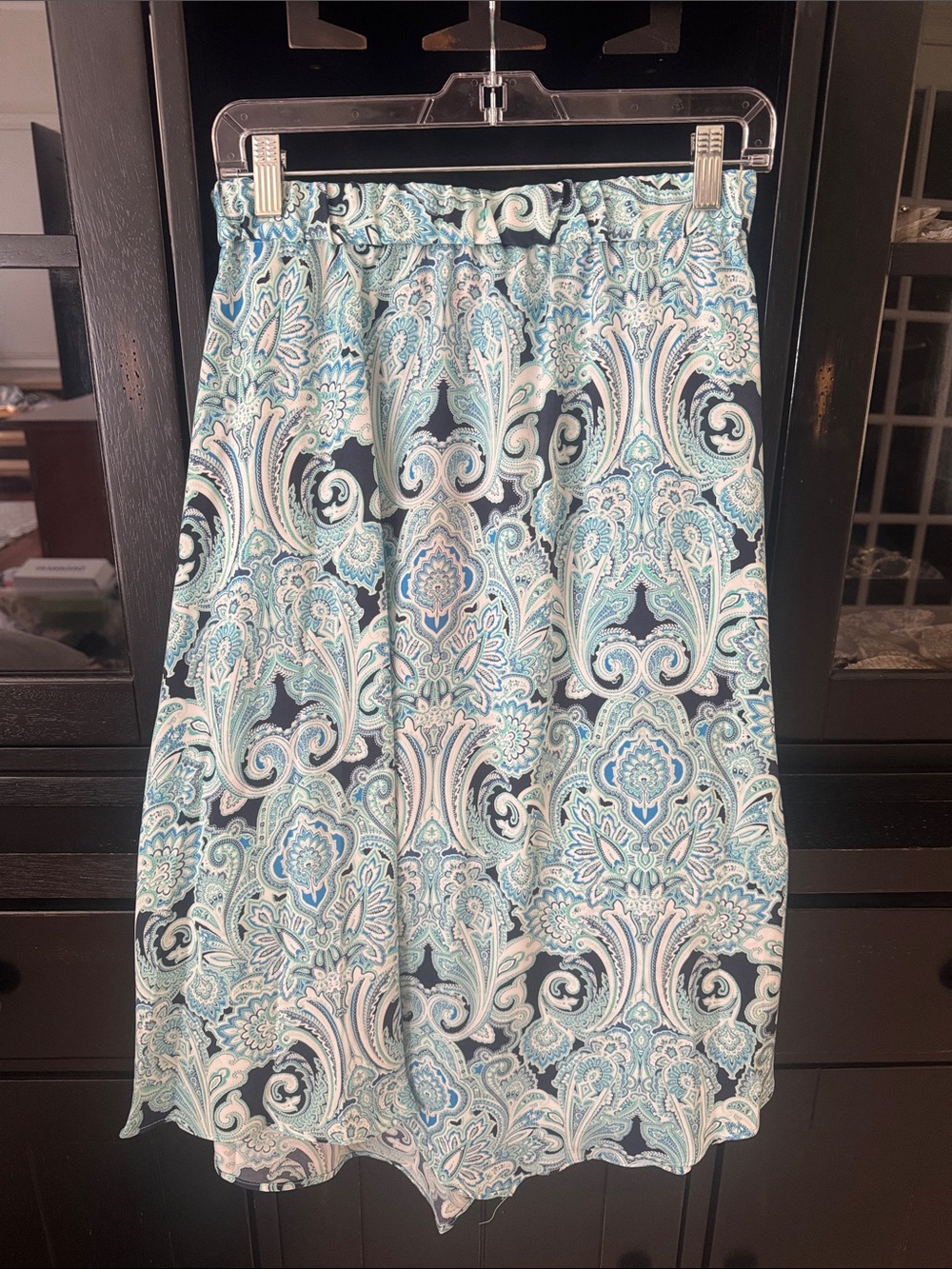 Nordstrom Paisley A-Line Midi Skirt in Aqua, Black and White